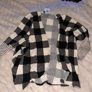 So small long sleeve plaid cardigan,  with white stripe and black detail